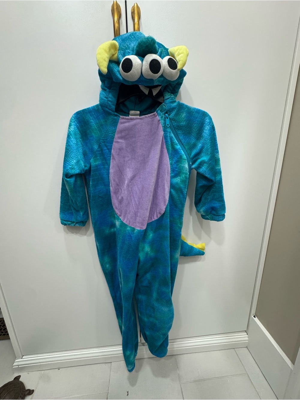 Kids Blue Monster Hooded Costume with Purple Belly
